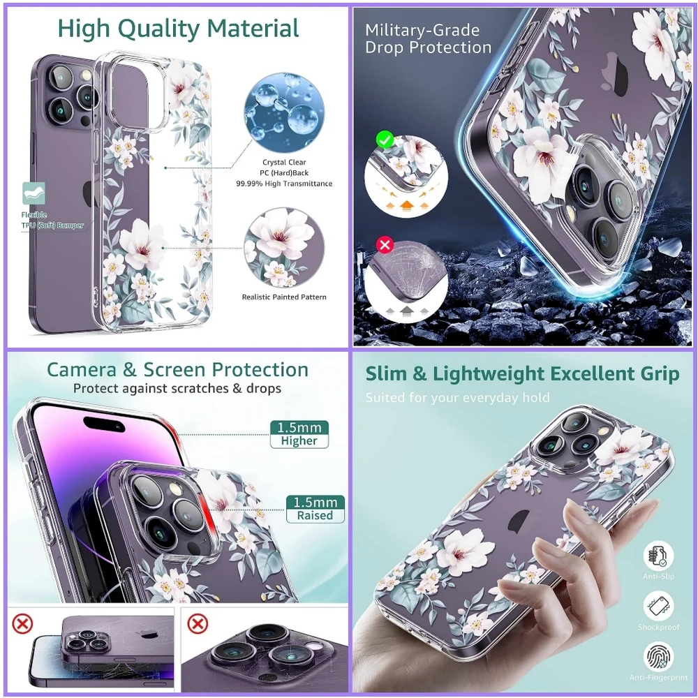 Elegant Floral Clear Silicone Case Apple iPhone 14 Pro Max